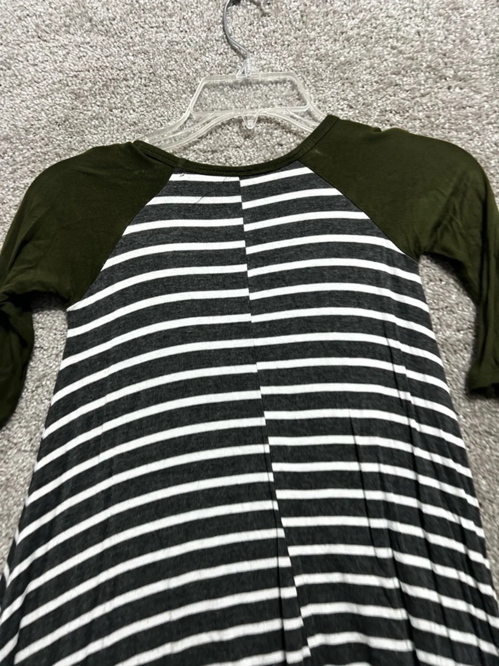 Pomelo Girls Striped Round Hem Dress Green Sleeves Grey White Stripes Size XS